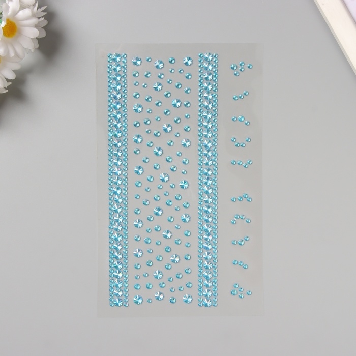 Наклейка пластик стразы "Цветочная дорога" голубая 22,5х11,5 см