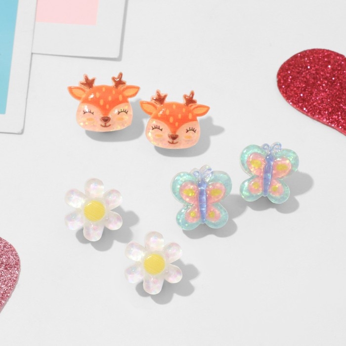 Набор клипс детских (3 пары) «Выбражулька» лесная сказка, цветной Набор клипс детских (3 пары) «Выбражулька» лесная сказка, цветной