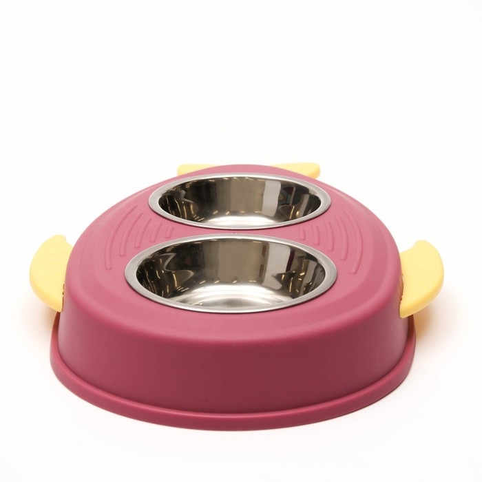 Миска металлическая двойная на пластиковом основании 2 х 160 мл, 35 х 23,5 х 5 см, розовая Миска металлическая двойная на пластиковом основании 2 х 160 мл, 35 х 23,5 х 5 см, розовая