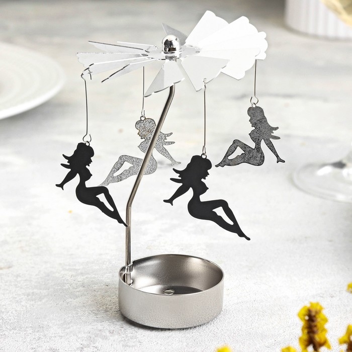 Подсвечник вращающийся Подсвечник вращающийся "Карусель с феями", серебряная, металл