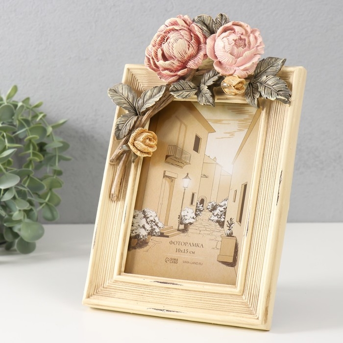 Фоторамка полистоун 10х15 см Фоторамка полистоун 10х15 см "Древовидные пионы" 16,1х3,7х24,1 см