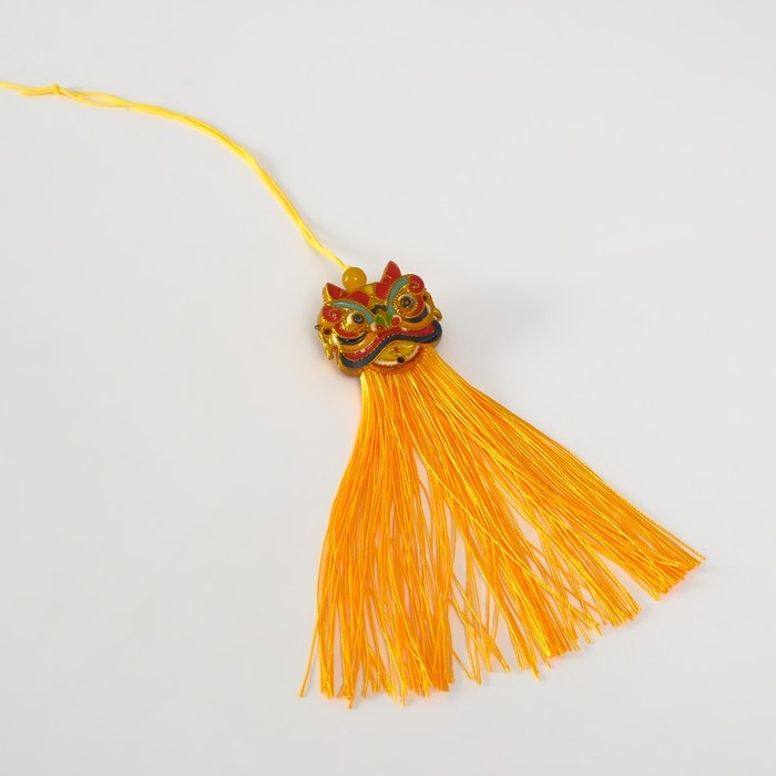 Подвеска текстиль, пластик Подвеска текстиль, пластик "Китайский лев" жёлтая 2х4х14 см