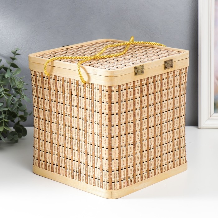 Шкатулка бамбук Шкатулка бамбук "Плетёнка" со шнуром 22х22х22 см