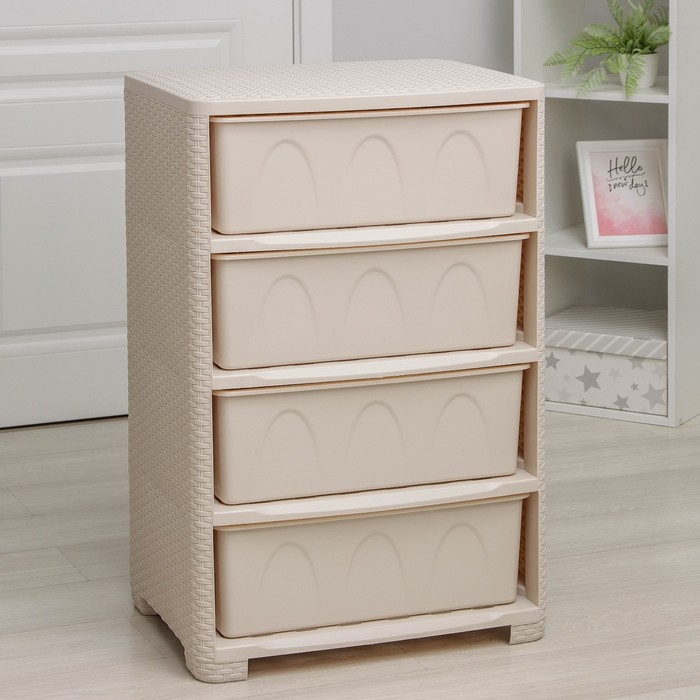 Комод 4-х секционный  Комод 4-х секционный "Плетёнка", цвет слоновая кость