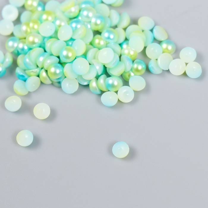 Декор "Полубусины и стразы. Градиент зелёно-голубой" d=4 мм 10г 200 шт 5х2,5 см МИКС