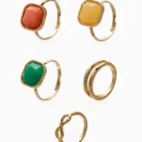 Набор колец 5 шт "Новый стиль" камни, размер МИКС, цветной в золоте