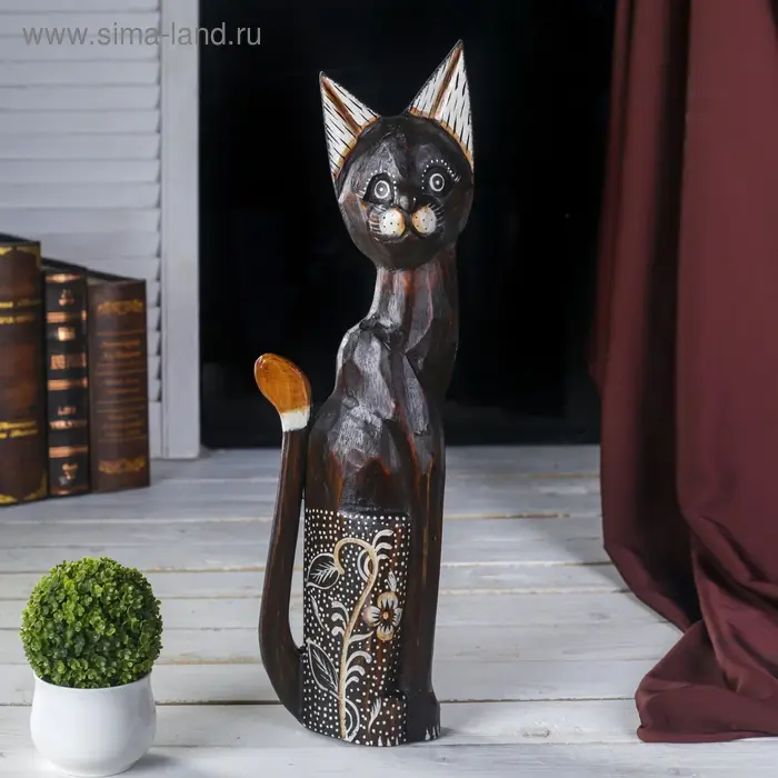 Сувенир &laquo;Кошка с белым цветком&raquo;, 5.5&times;12&times;50 см, дерево