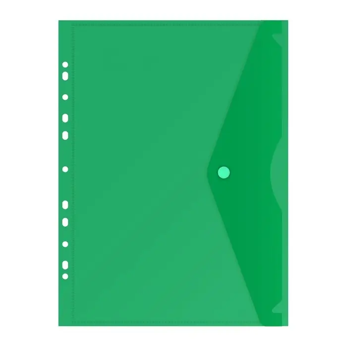 Набор папок-конвертов на кнопке 5 штук, А4, 180 мкм, Calligrata Office, прозрачная, перфорация по длинной стороне, МИКС