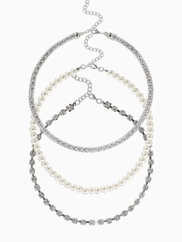 Чокеры &laquo;Стиль&raquo;, набор 3 шт. бусины №8, со стразами, тянется, 35 + удлинитель 5 см, белый в серебре