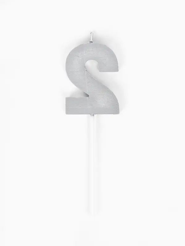 Свеча для торта &laquo;Элемент&raquo;, цифра "2" серебро