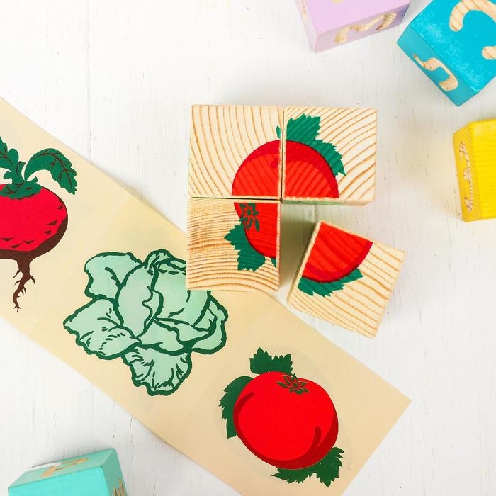 Деревянные кубики «Овощи» 4 элемента, Томик Деревянные кубики «Овощи» 4 элемента, Томик