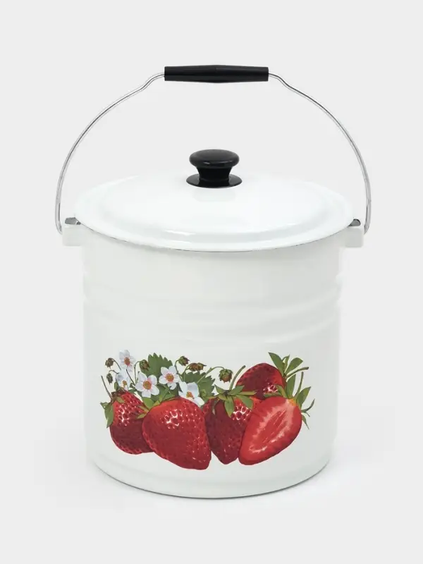 Ведро эмалированное, 12 л, с крышкой и ручкой, белое
