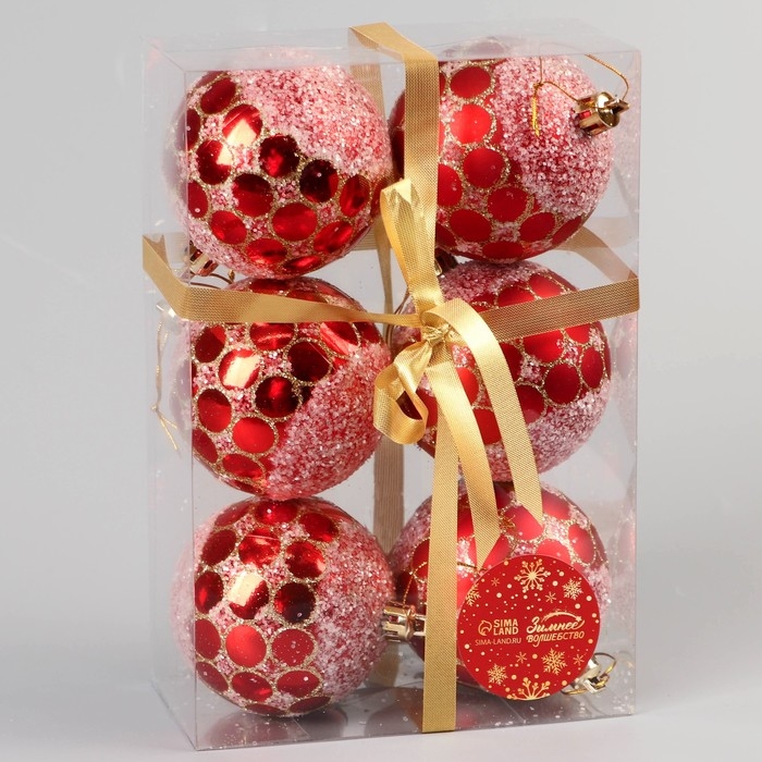 Набор шаров пластик d-7 см, 6 шт Набор шаров пластик d-7 см, 6 шт "Сюрприз" красный