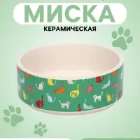 Миска &laquo;Котэ&raquo;, 200 мл, 10.5&times;10.5&times;4 см, керамика, зелёная, белая