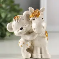 Фигура гипс "Мишка с лошадкой" 9х7х6 см, перламутр
