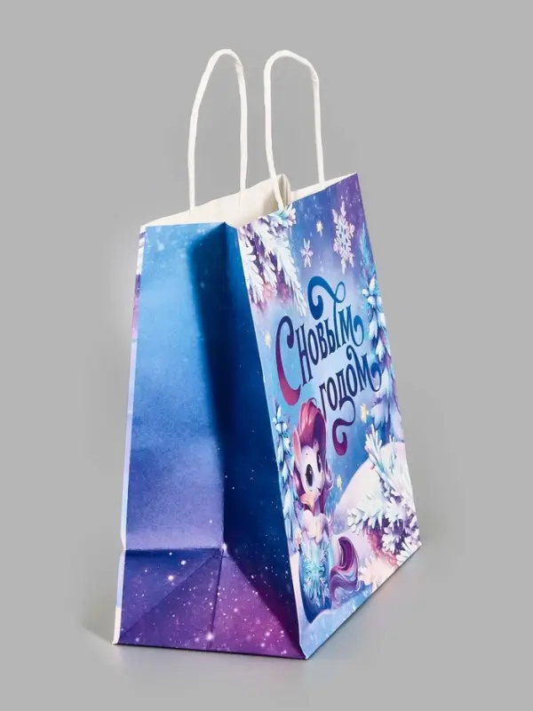 Пакет подарочный «С Новым годом 2025», белый крафт, 22 × 25 × 12 см