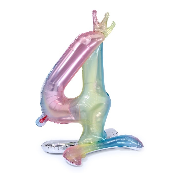 Шар фольгированный 32" &laquo;Цифра 4 с короной&raquo;, градиент, на подставке