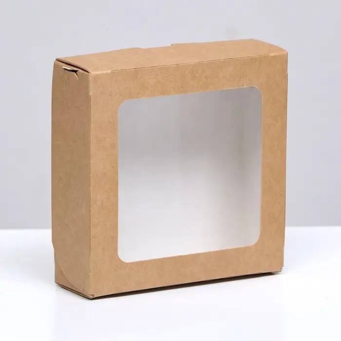 Коробка пищевая, с окном, крафт, 10×10×3.5 см