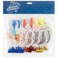 Карнавальные язычки гудки "Котики" 11 см, 6 шт. в упак.