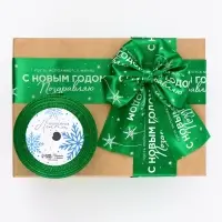 Лента атласная &laquo;С Новым годом!&raquo;, 5 см &times; 23&plusmn;1 м, зелёная