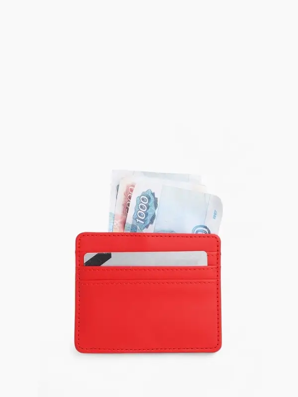 Картхолдер, на 3 карты, отделение для купюр, красный
