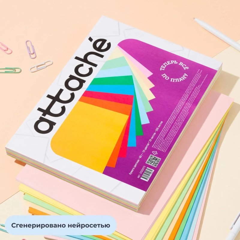 Бумага цветная Attache Multicolor А4,80г(10цв.интенсив,пастель по 20л)200л