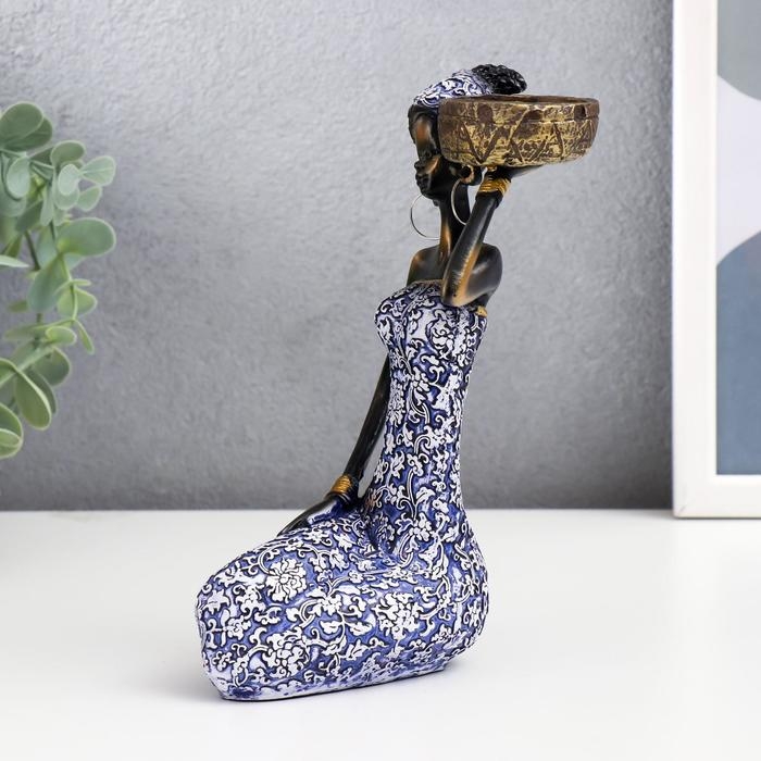 Сувенир полистоун  Сувенир полистоун "Африканка Амади" синее платье с узорами МИКС 19х11х7,7 см