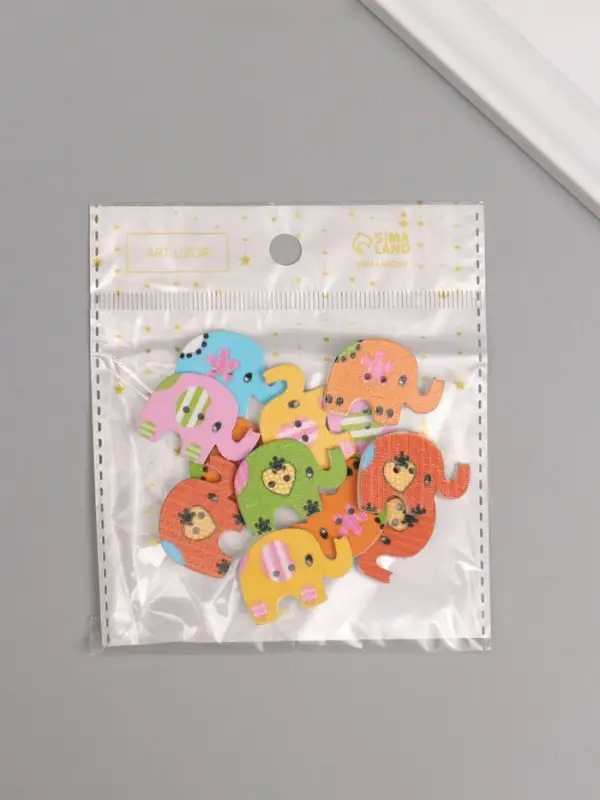 Набор пуговиц декоративных дерево "Слоники" (набор 12 шт) 3х2,6 см