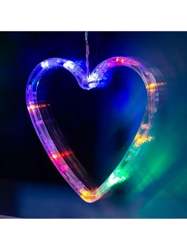 Гирлянда &laquo;Бахрома&raquo; 2.4&times;0.9 м с насадками &laquo;Сердце&raquo;, IP20, прозрачная нить, 186 LED, свечение мульти, 8 режимов, 220 В