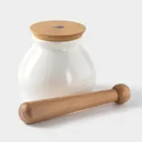 Ступка для специй BellaTenero, 380 мл, с пестиком, на бамбуковой подставке, фарфор, белая