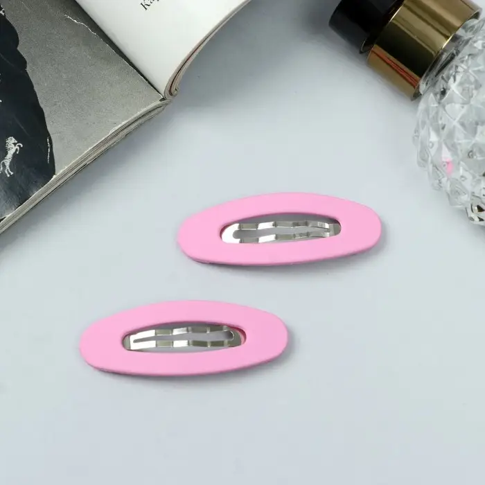 Невидимка для волос "Адели" (набор 2 шт) матовый овал, 5 см, розовый