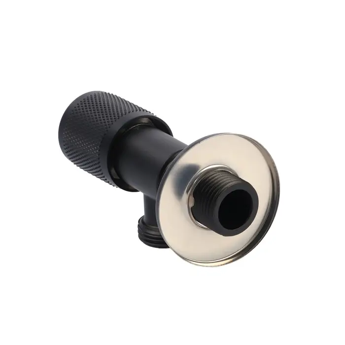 Кран угловой ZEIN engr, 1/2" &times; 1/2", кран-букса латунь/керамика, нерж. сталь, черный
