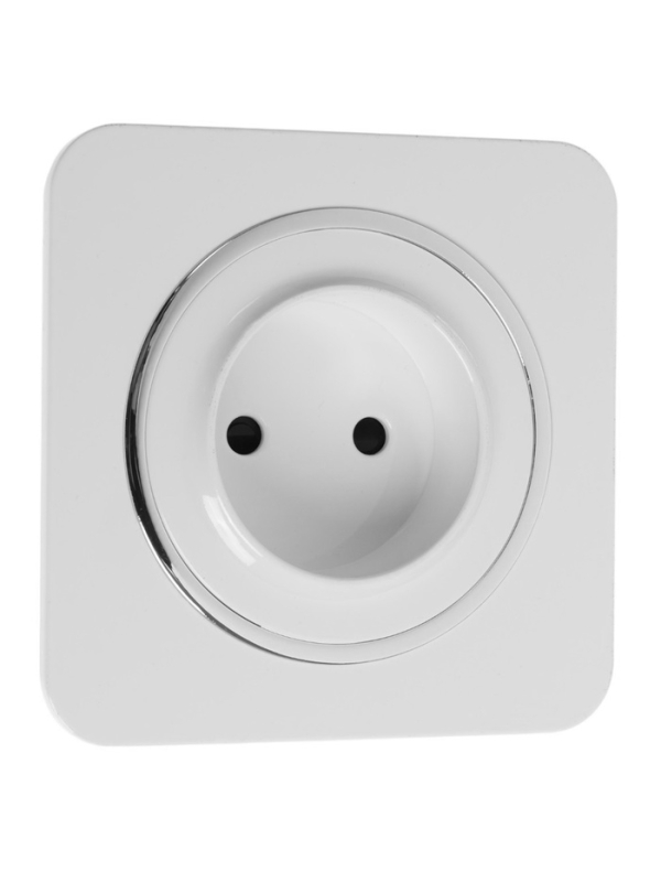Розетка одноместная, серия  Розетка одноместная, серия "Circular", 10 А, скрытая, без з/к, белая, серебристая рамка