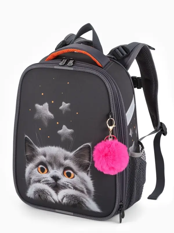 Рюкзак школьный для девочки &laquo;Котик&raquo;, Stavia, эргономичная спинка, 30&times;16&times;38 см, серый
