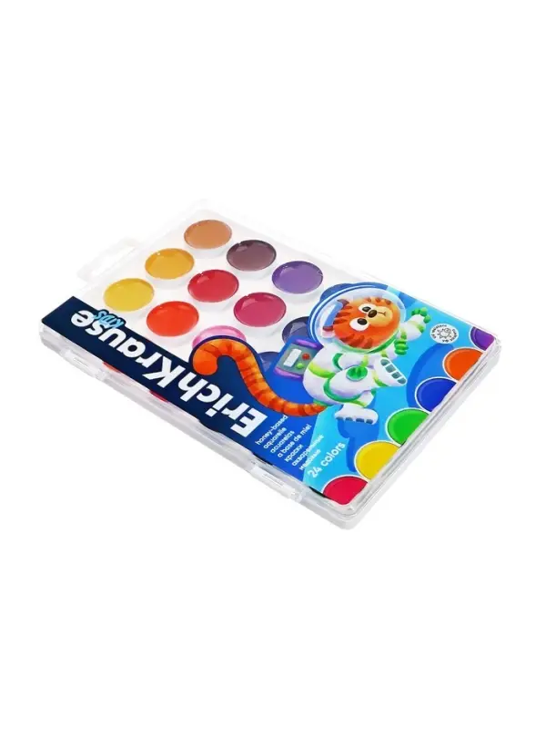 Акварель медовая ErichKrause Jolly Friends, 24 цвета, УФ-фильтр, матовые насыщенные цвета, пластиковая коробка с европодвесом