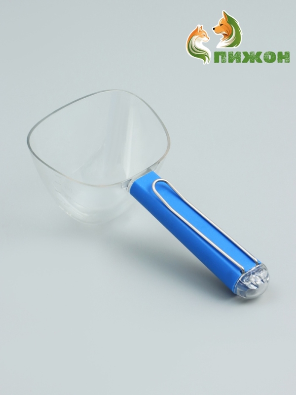 Совок для корма с мерной шкалой и прищепкой, 19 х 9,5 х 7 см, серо-синий Совок для корма с мерной шкалой и прищепкой, 19 х 9,5 х 7 см, серо-синий