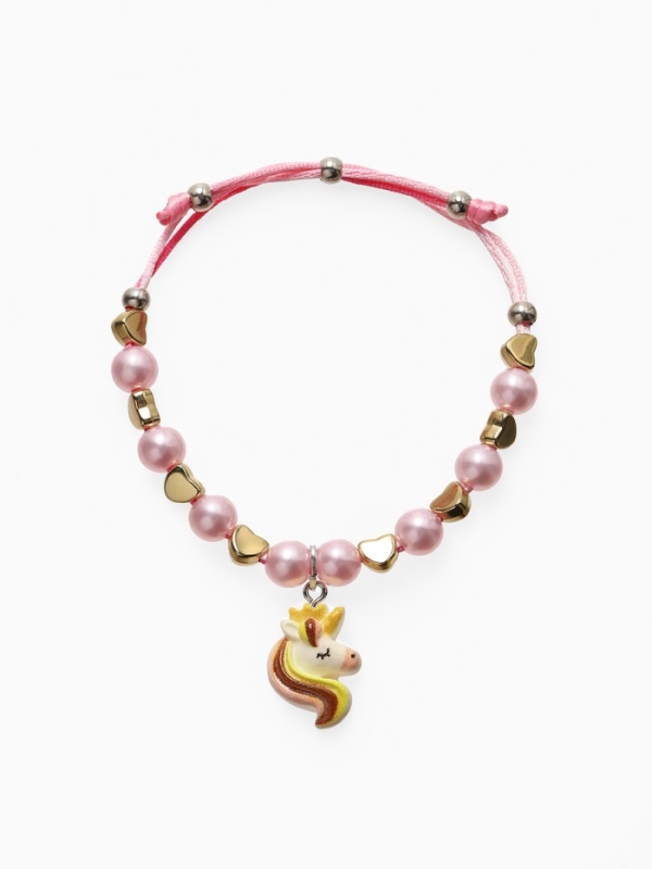 Браслет детский "Выбражулька" на затяжке, единорог с бусинами, цветной