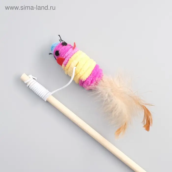 Дразнилка, 40 см, с махровой мышкой 7 см, на деревянной палочке, МИКС