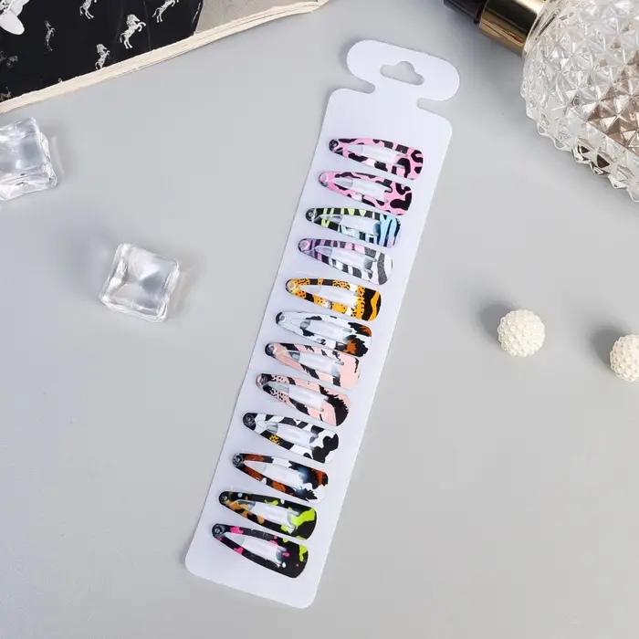 Невидимка для волос «Камилла», набор 12 шт., принт пятна, 3 см, МИКС