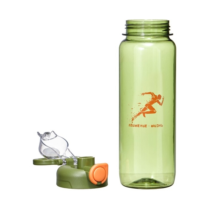 Бутылка для воды, 800 мл,  Бутылка для воды, 800 мл, "Движение - жизнь", с поильником, зеленая