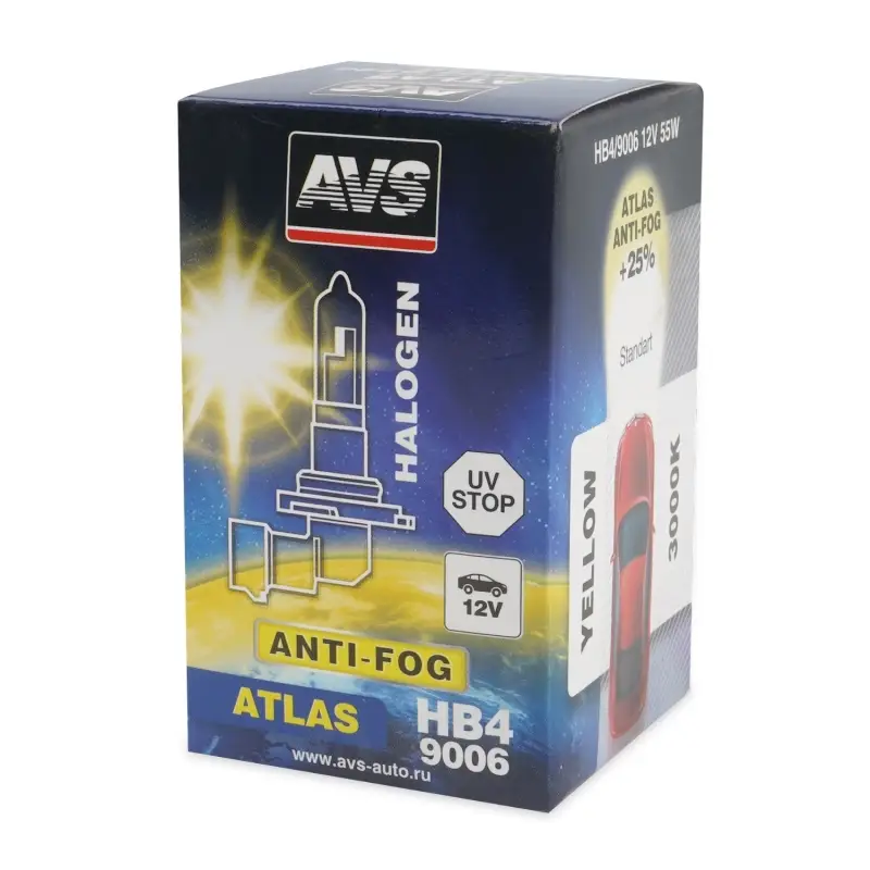 Галогенная лампа AVS ATLAS ANTI-FOG BOX желтый HB4/9006.12V.51W.коробка 1шт.