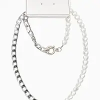 Набор 2 пред-а: колье,браслет "Жемчуг сердце с цепочкой" 18/42, цвет белый в серебре