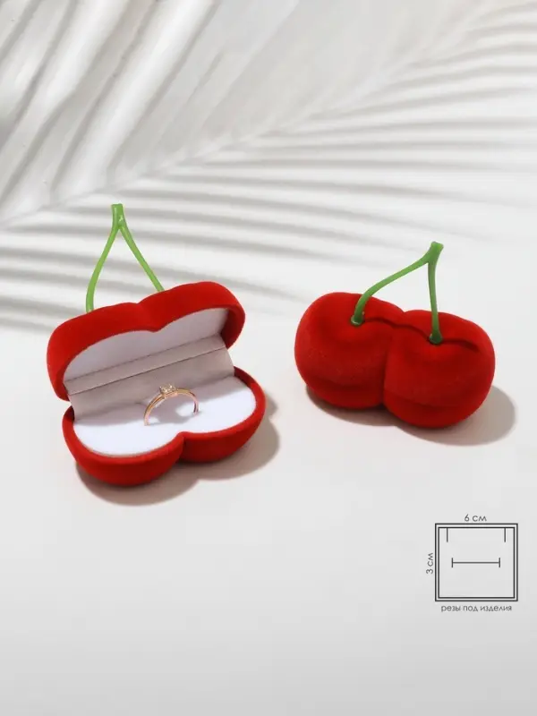Футляр под серьги, кольца &laquo;Вишня&raquo;, бархатный, 7&times;6.5&times;3.5 см, красный