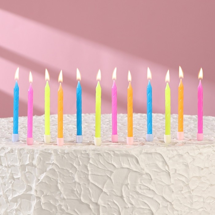 Свечи для торта  Свечи для торта "Неон", 12 шт, разноцветные, высокие, 10 см