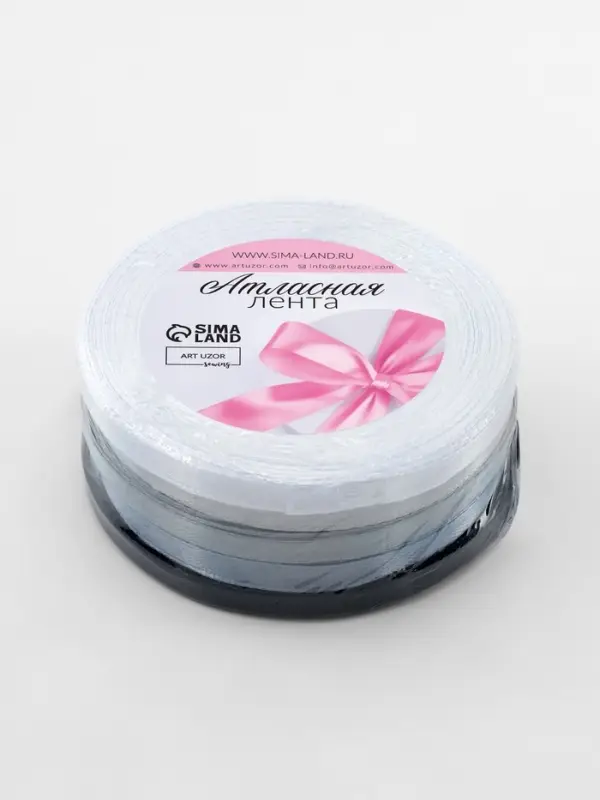 Атласная лента, набор 5 шт., 6 мм, 23&plusmn;1 м, серая, чёрная