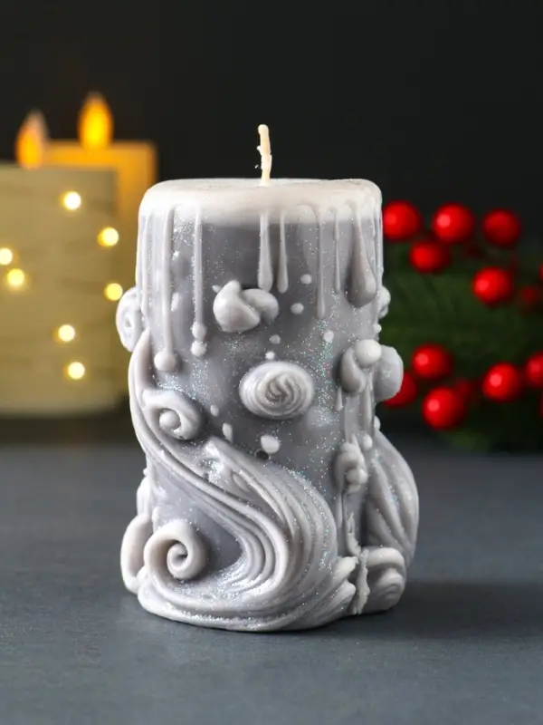 Свеча новогодняя столбик  Свеча новогодняя столбик "Волшебство" серый