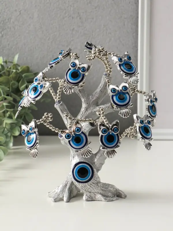Денежное дерево декоративное &laquo;Бонсай от сглаза. Дерево с филинами&raquo;, под серебро, 17.5&times;6.5&times;23 см