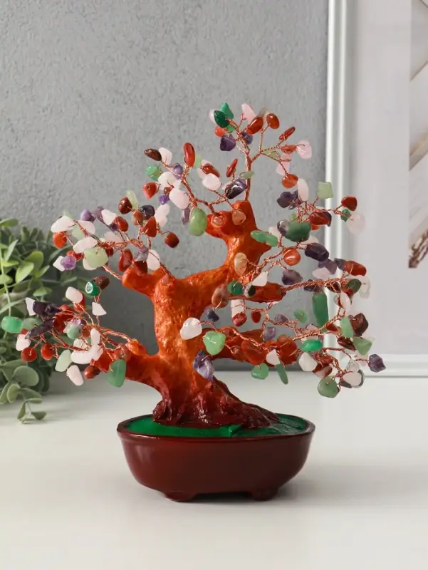 Бонсай декоративный &laquo;Разноцветное денежное дерево в овальном горшке&raquo;, 196 камней, 23&times;9.5&times;19 см