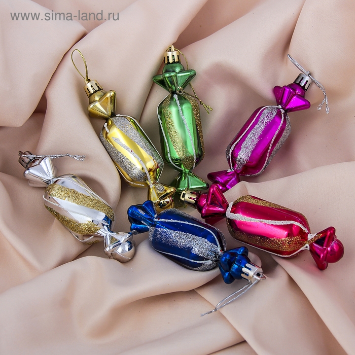 Ёлочная игрушка "Конфеты" (набор 6 шт) 3х10,5 см, МИКС