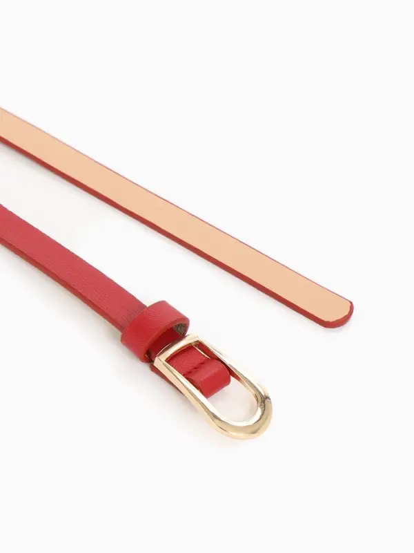 Ремень женский тонкий, 110&times;1.2 см, пряжка металл, золотистая, красный